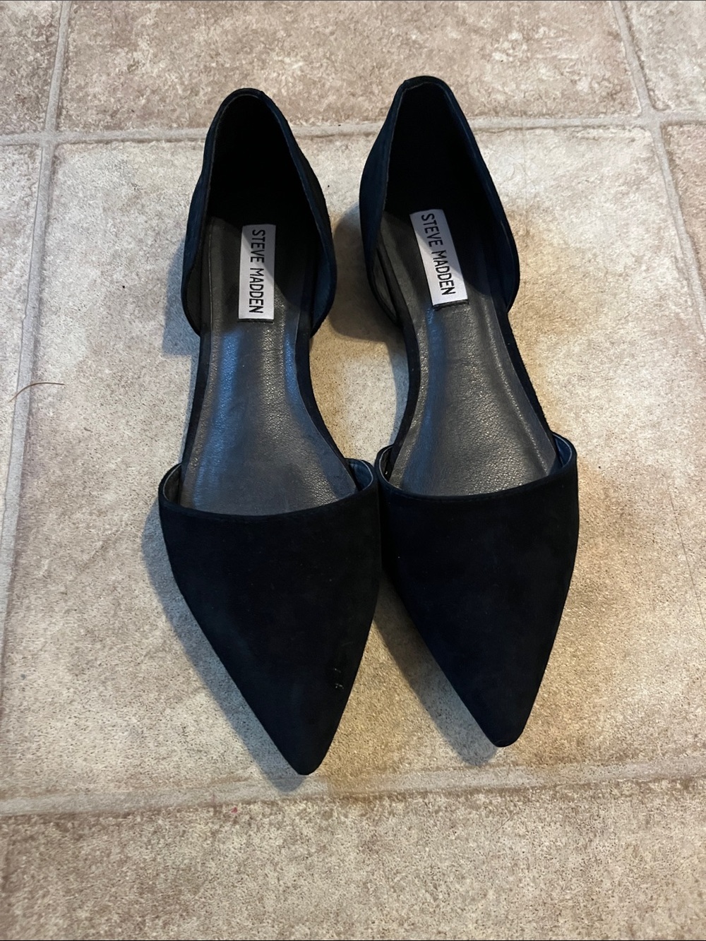 Steve Madden Black KHAi D'Orsay Suede Leather Flats Business Office Classic